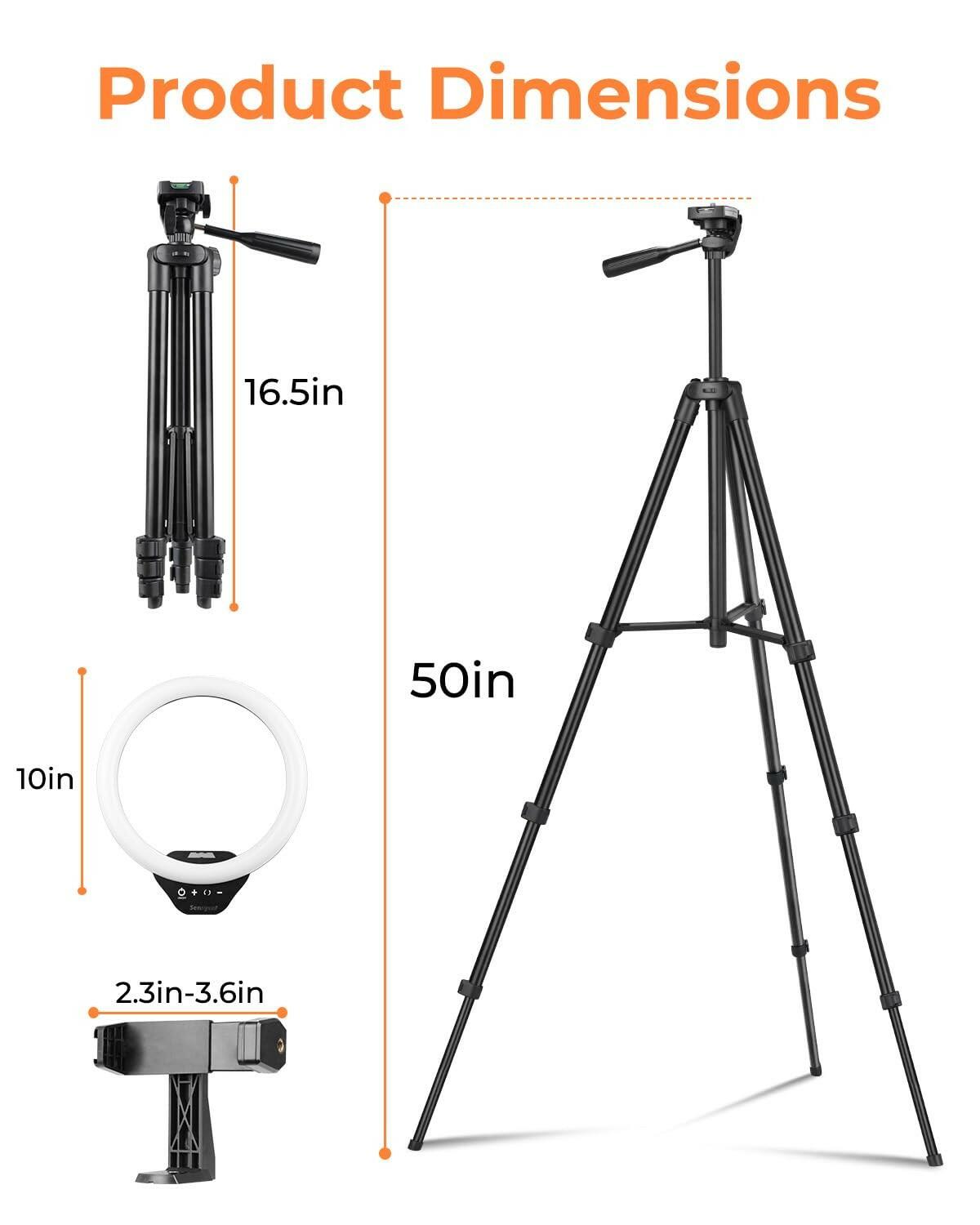Sensyne 10'' Ring Light with 50'' Extendable Tripod Stand, LED Circle Lights