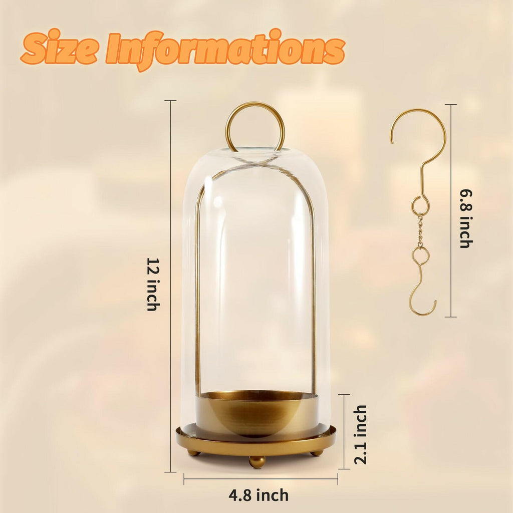 Hurricane Glass Candle Holder, Large Brass Lanterns Hurricane Candlestick Holder