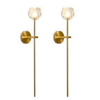 BOKT Gold Crystal Wall Sconce Set of 2 Brass Glass Bedroom Light Fixture