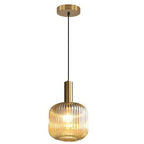 BOKT Modern Large Amber Glass Globe Pendant Light Fixture Brushed Brass Gold