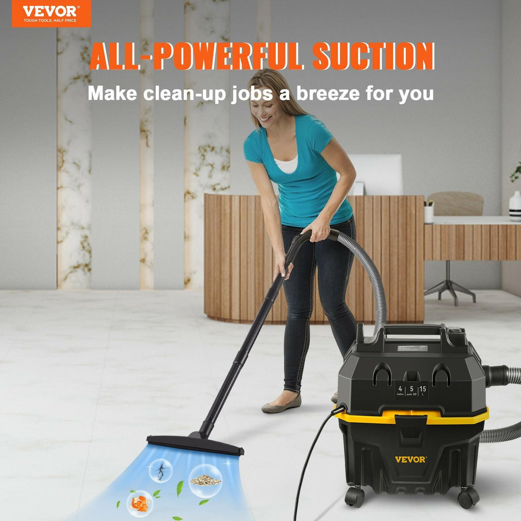 VEVOR Wet/Dry Vacuum Shop Vac 4 Gallon 5 Peak HP 3-in-1 Blower Portable