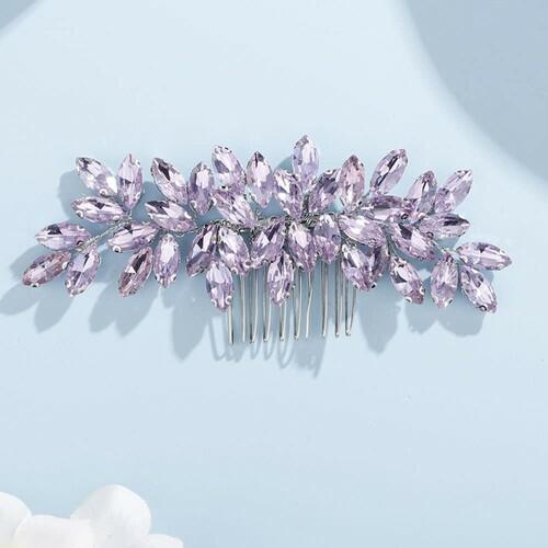 Teyglen Dainty Purple Rhinestone Hair Comb - Luxurious Shiny Bridal and Wedding