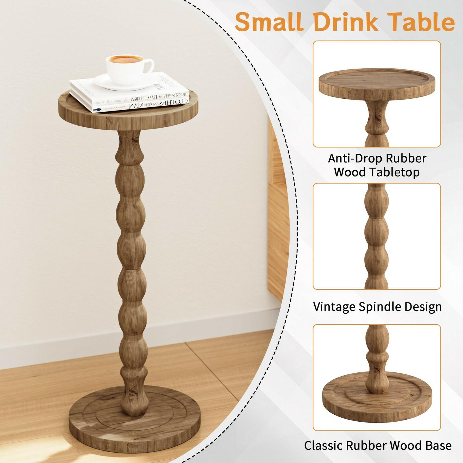 iFaveorr Small Side Table, Rubberwood‌ Drink Table for Small Spaces, Solid Wood