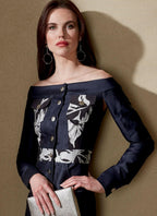 Vogue Patterns Misses' Off-The-Shoulder Shirtdress With Pockets, 14-16-18-20-22,
