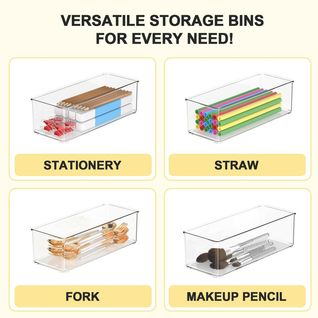 Joymeezo Set of 8 Clear Plastic Storage Bins, 6 Large +2 Small Pantry Organizers