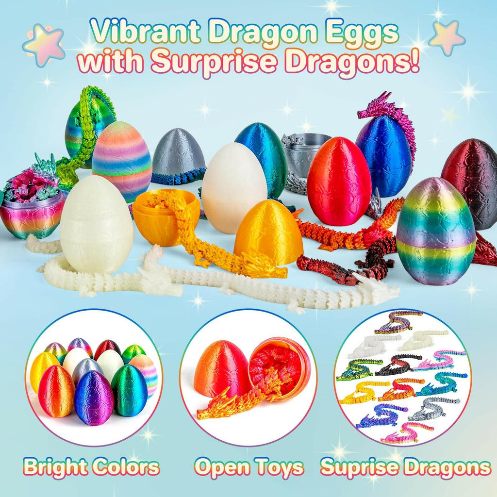 3Dgenius 12Pcs 3D Printed Dragon Eggs Mini Dragon Eggs with 8.86inch Dragon