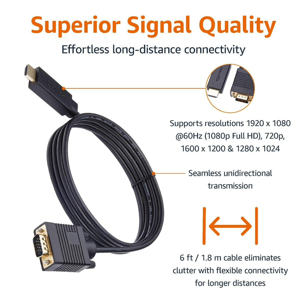 Amazon Basics HDMI (Source) to VGA (Display) Cable (NOT Bidirectional),