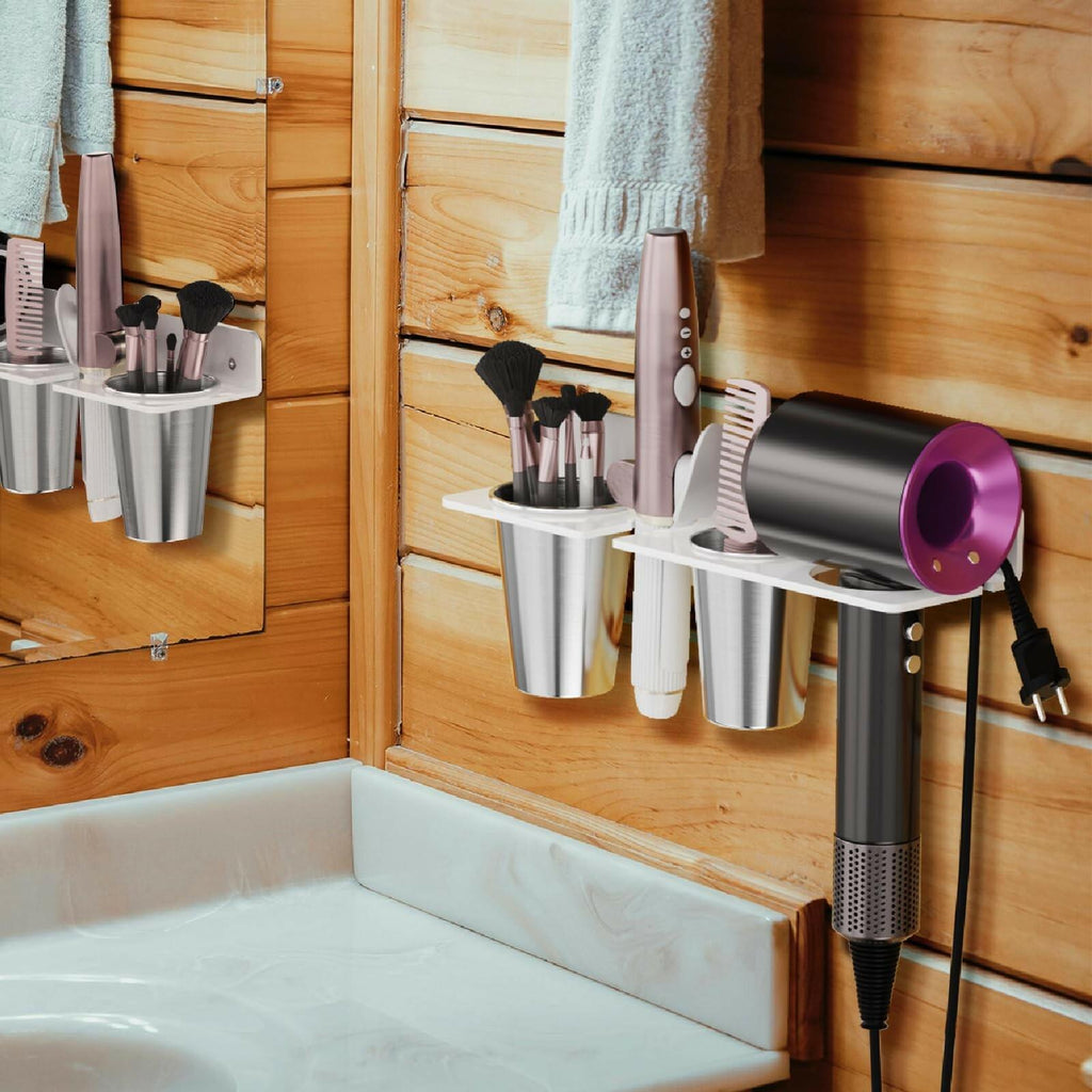 HIIMIEI Hair Tool Organizer Wall Mount, White Acrylic Hot Tool Holder with