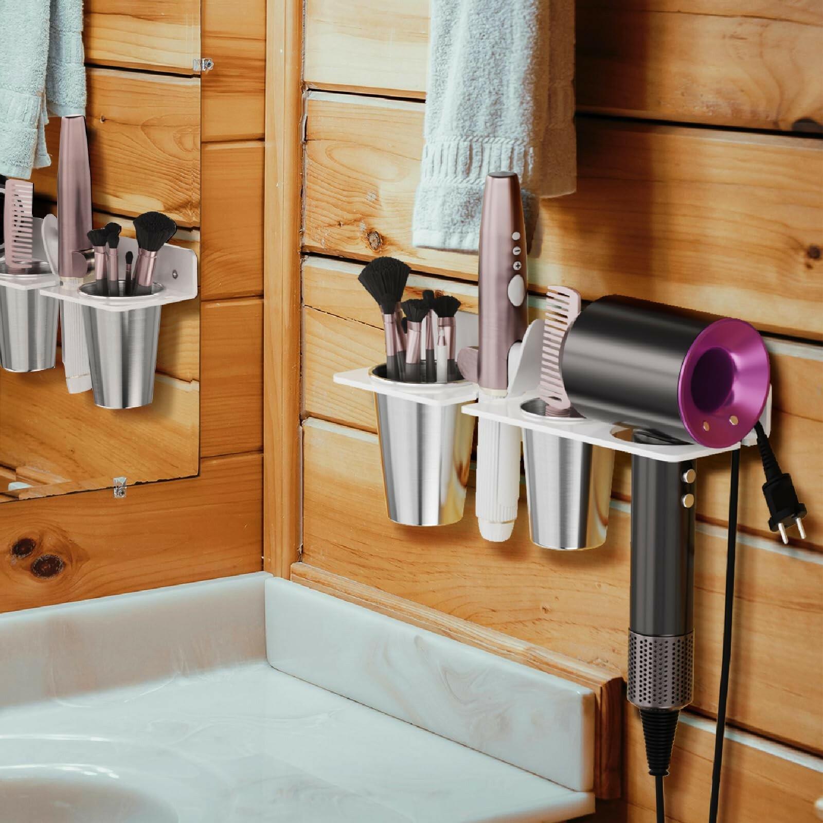 HIIMIEI Hair Tool Organizer Wall Mount, White Acrylic Hot Tool Holder with