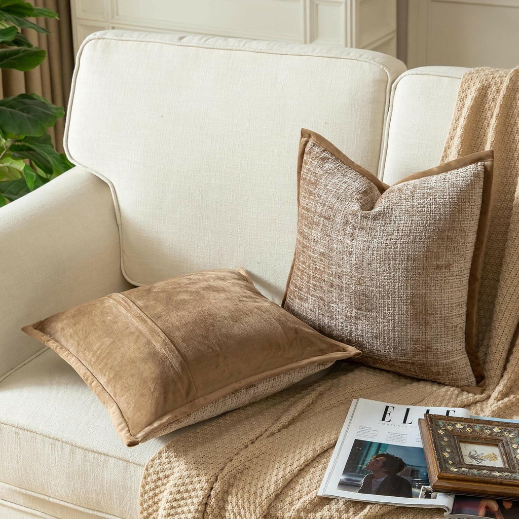 Yaertun Pack of 2 Chenille Textured Decorative Throw Pillow Covers Accent Solid
