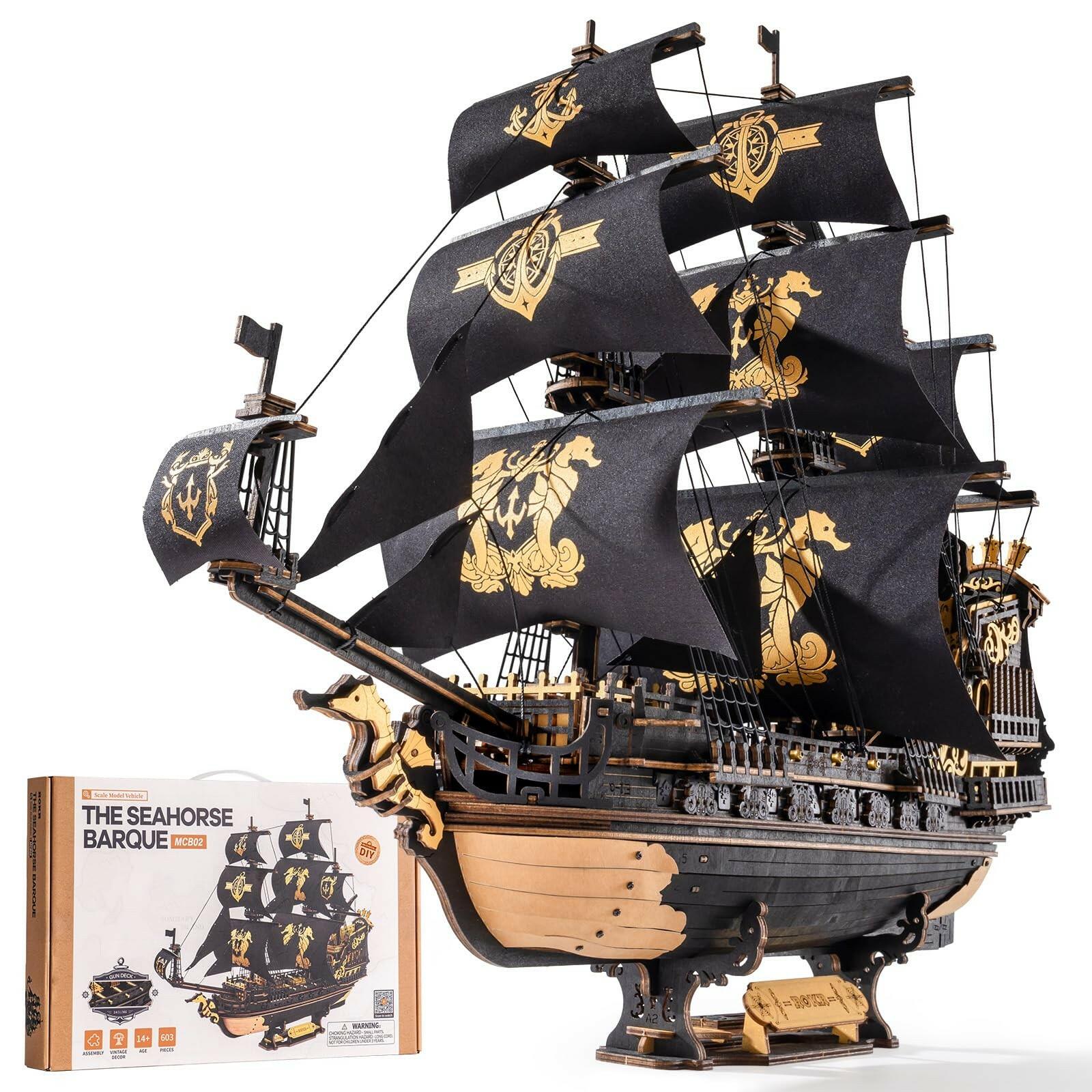ROKR 3D Wooden Puzzle Seahorse Barque Model Kit Gift Adults Teen