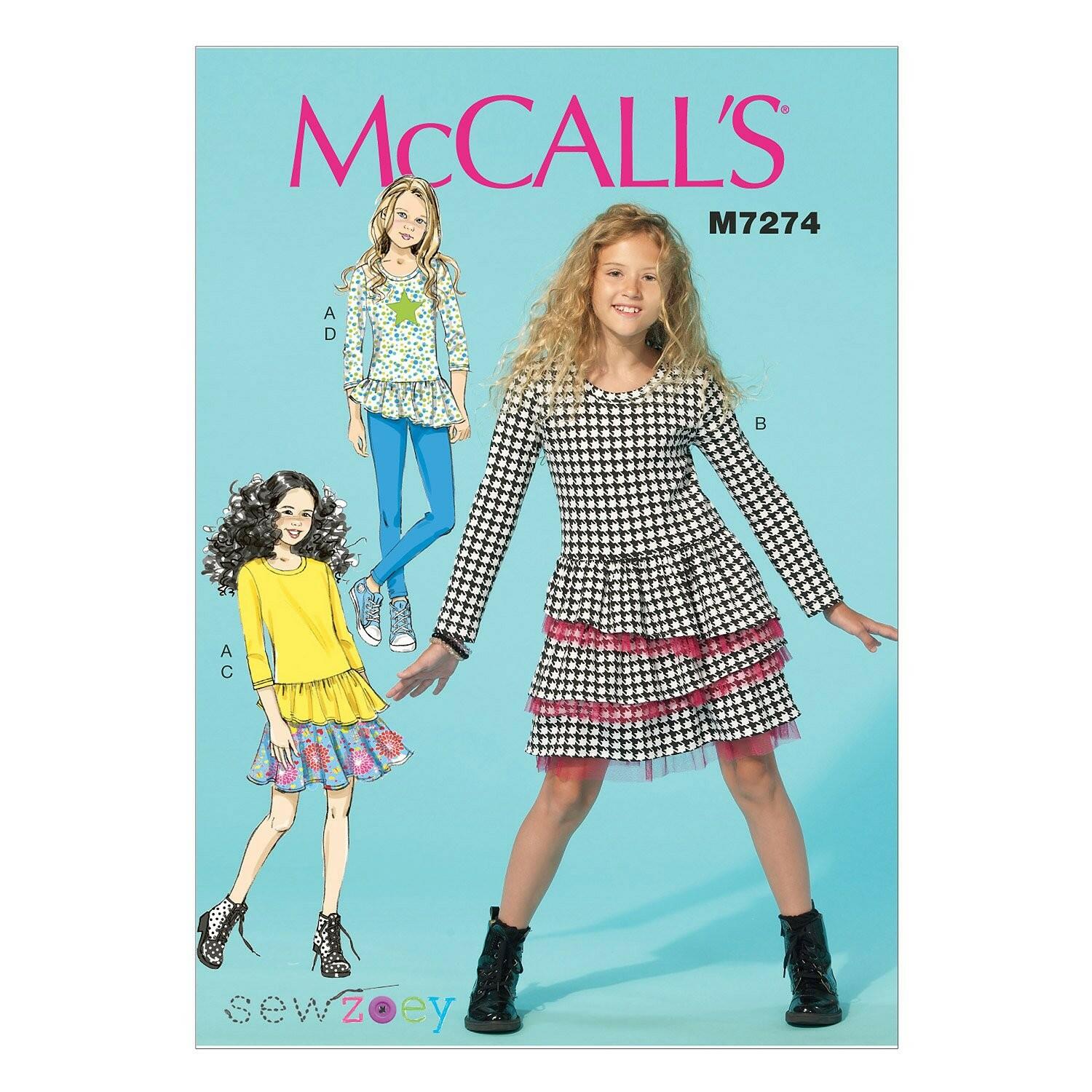 McCall's Patterns M7274 Children's/Girls' Tops, Dress, Skirt and Leggings, Size