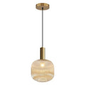 BOKT Modern Large Amber Glass Globe Pendant Light Fixture Brushed Brass Gold