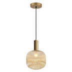 BOKT Modern Large Amber Glass Globe Pendant Light Fixture Brushed Brass Gold