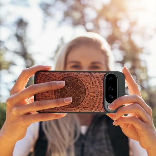 Carveit Wood Case for Pixel 10 Pro XL, (The Shield of Dragons) Rosy