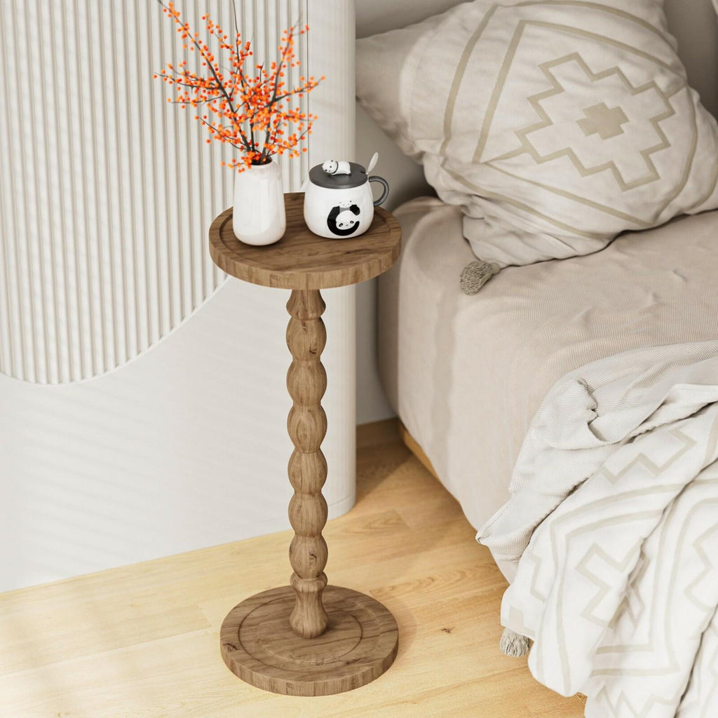 iFaveorr Small Side Table, Rubberwood‌ Drink Table for Small Spaces, Solid Wood