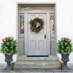 Set of 2 Artificial Christmas Urn Filler Topiary Tree with Cardinal Birds, Pine,
