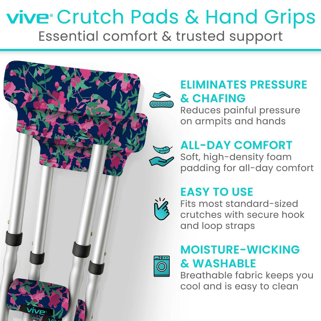 Vive Premium Crutch Pads & Hand Grips - Comfortable, Breathable, Machine
