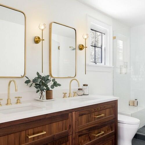 BOKT Gold Crystal Wall Sconce Set of 2 Brass Glass Bedroom Light Fixture