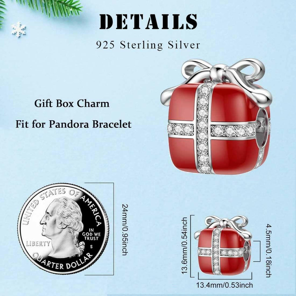 SEVENWELL Red Enamel Box Charms for Bracelet, 925 Sterling Silver Sparkly CZ