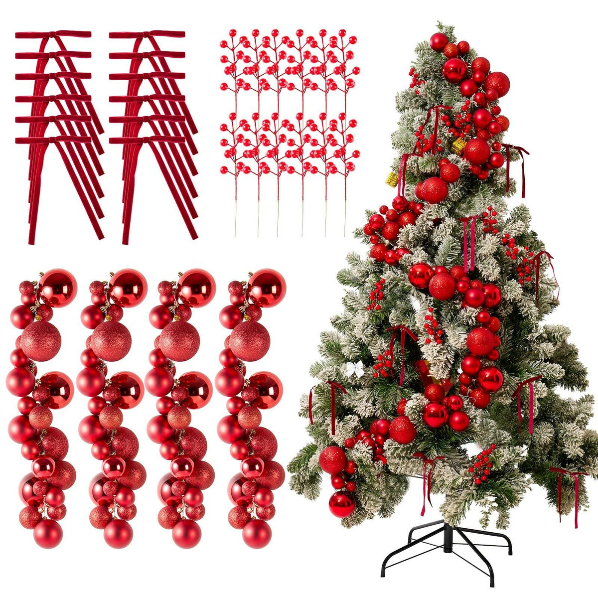 4 Pack 1.8 Feet Christmas Ball Garland Ornaments with 12 Velvet Bows and 12