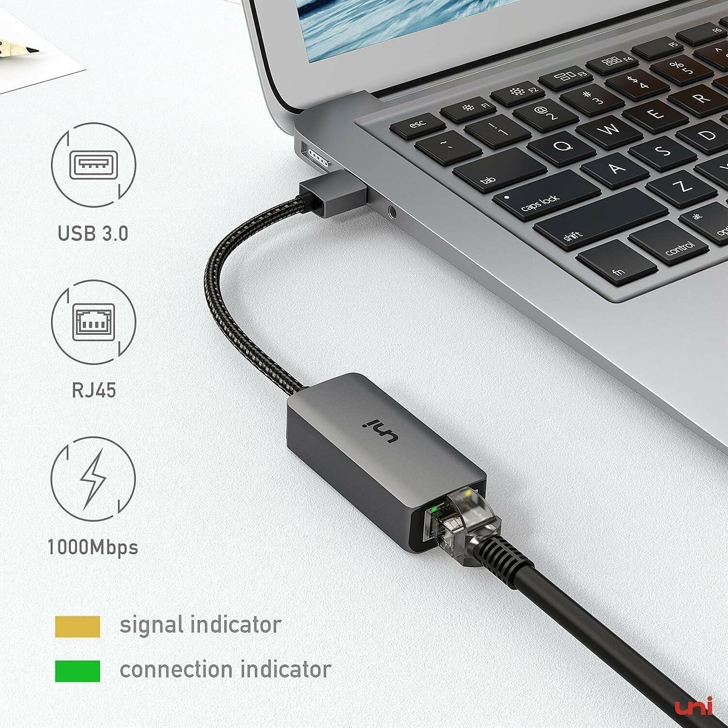 uni USB to Ethernet Adapter, Driver Free USB 3.0 to Gigabit Ethernet LAN Network