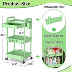 SUNALLY 3-Tier Rolling Cart with Drawer & Lockable Wheels, Bathroom Storage