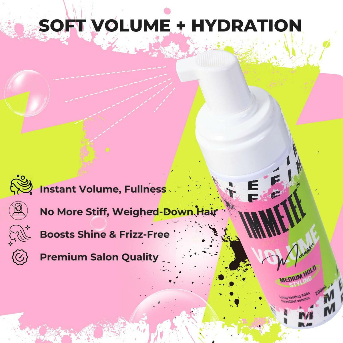 immetee Volumizing Mousse for Fine Hair,Lightweight & Long Lasting,Frizz