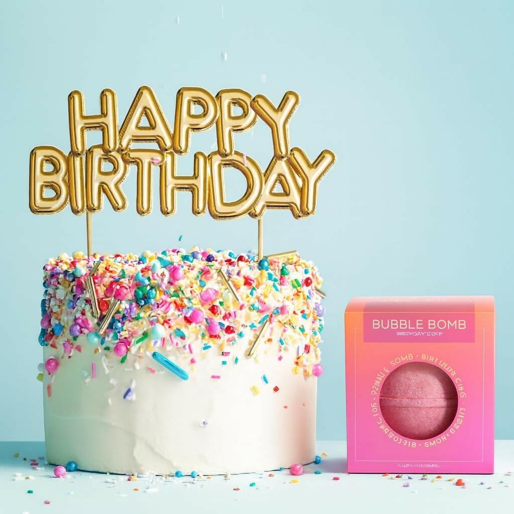 Birthday Cake Bath Bombs for Women Girls & Kids - Relaxing Pink Bubble Bath Bomb