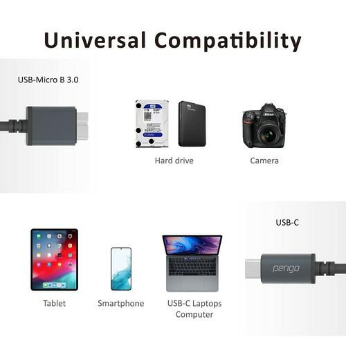 pengo USB-C to USB Micro-B 3.0 Cable (1.6 Ft) Compatible for TypeC Laptops Like