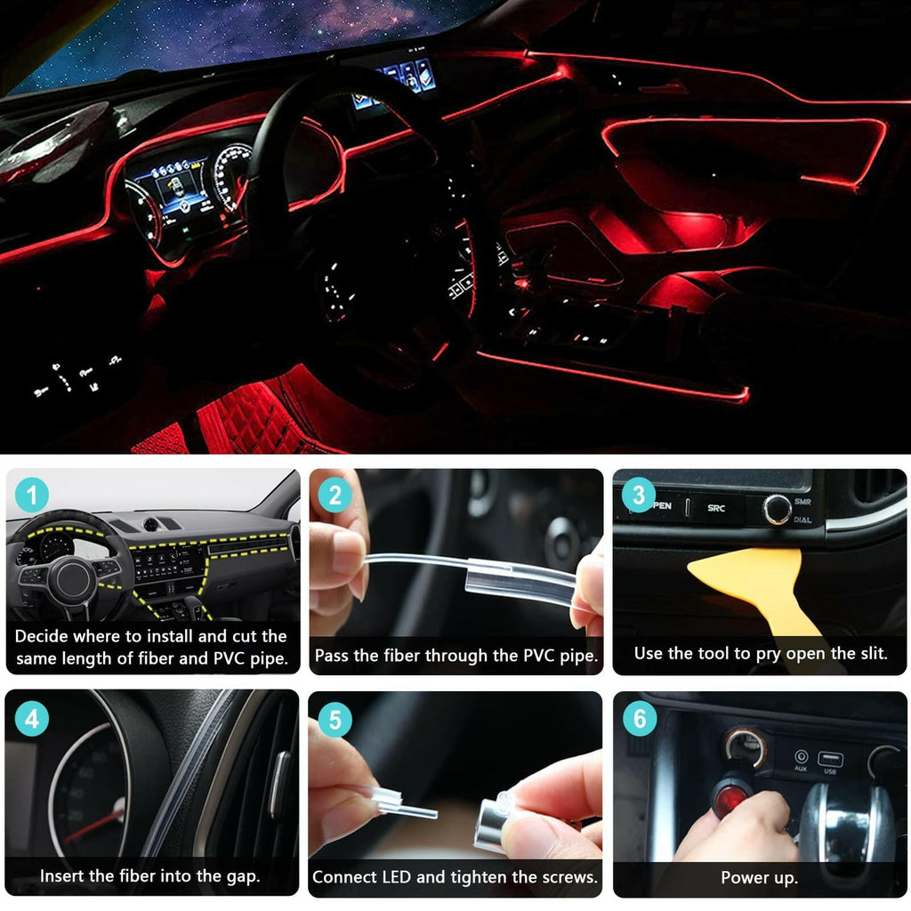 DEHERANE Interior Car LED Strip Lights, RGB 6 in 1 Ambient Lighting Kits with