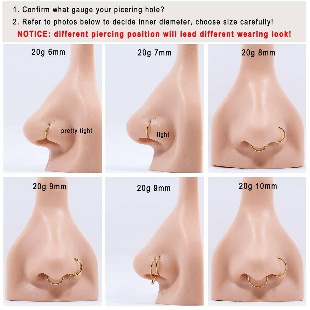 FANSING 16g 6mm Nose Hoop 16 Gauge Hinged Seamless Piercing Jewelry Ring for
