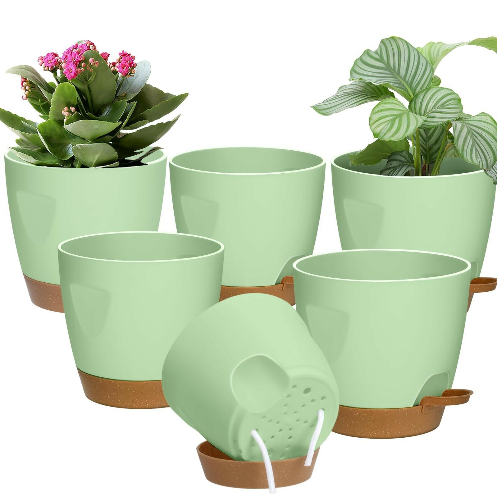 5-Pack Plant Pots with Drainage 7/6.5/6/5.5/5 Inch Self Watering Pots for Indoor