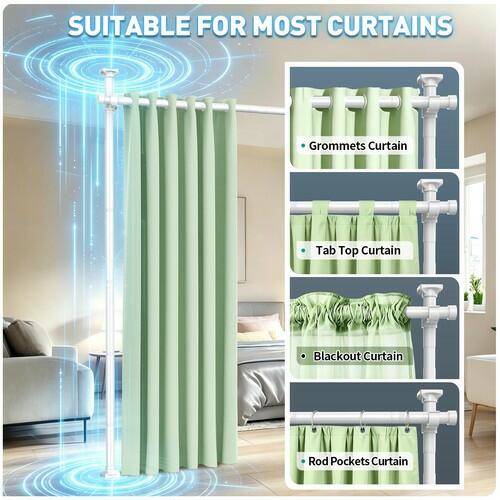 SUNALLY Tension Curtain Rod Room Divider 4-10FT No Drill Floor Ceiling White