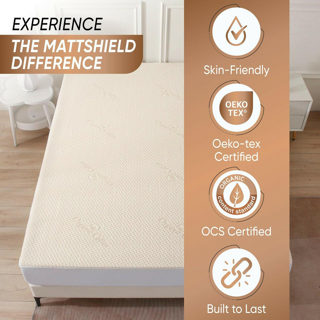 Luxury Waterproof Organic Mattress Protector Full Size - Organic Cotton