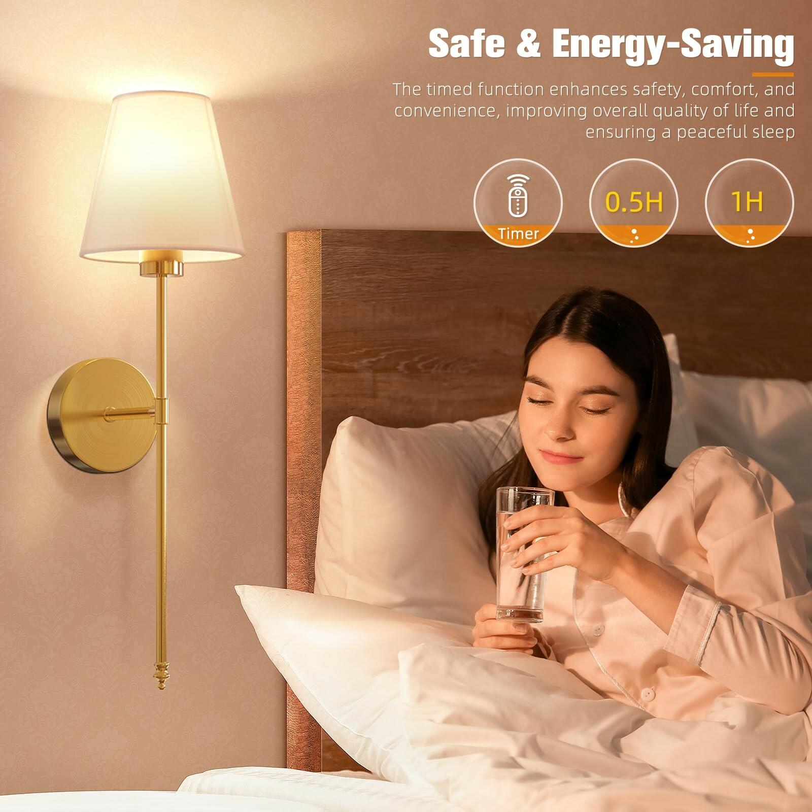 Set of 2 NIORSUN Battery Operated Wall Sconce,Gold Rechargeable Wall Lights with