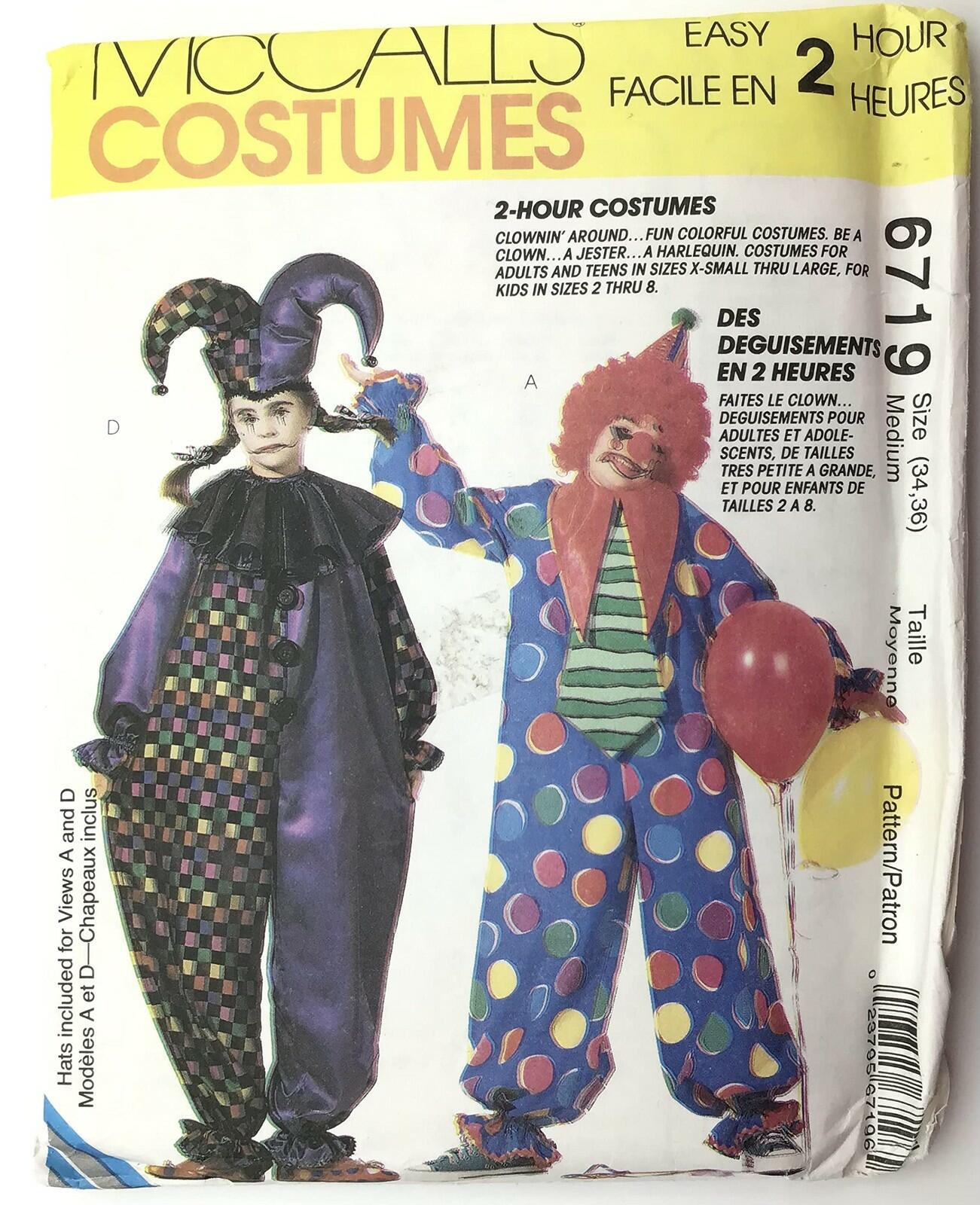 McCall's 6719 Pattern Clown Costumes Size Medium 34,36 by McCall's