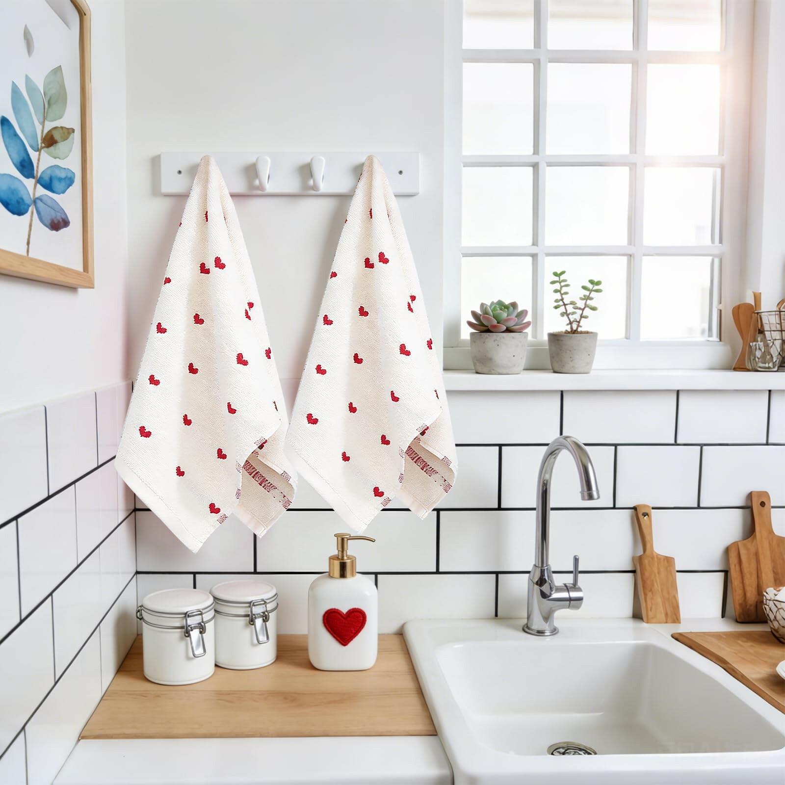 YIXAXKAO 2 Pieces Valentine's Day Hand Towels for Bathroom Red Pink Heart Cotton