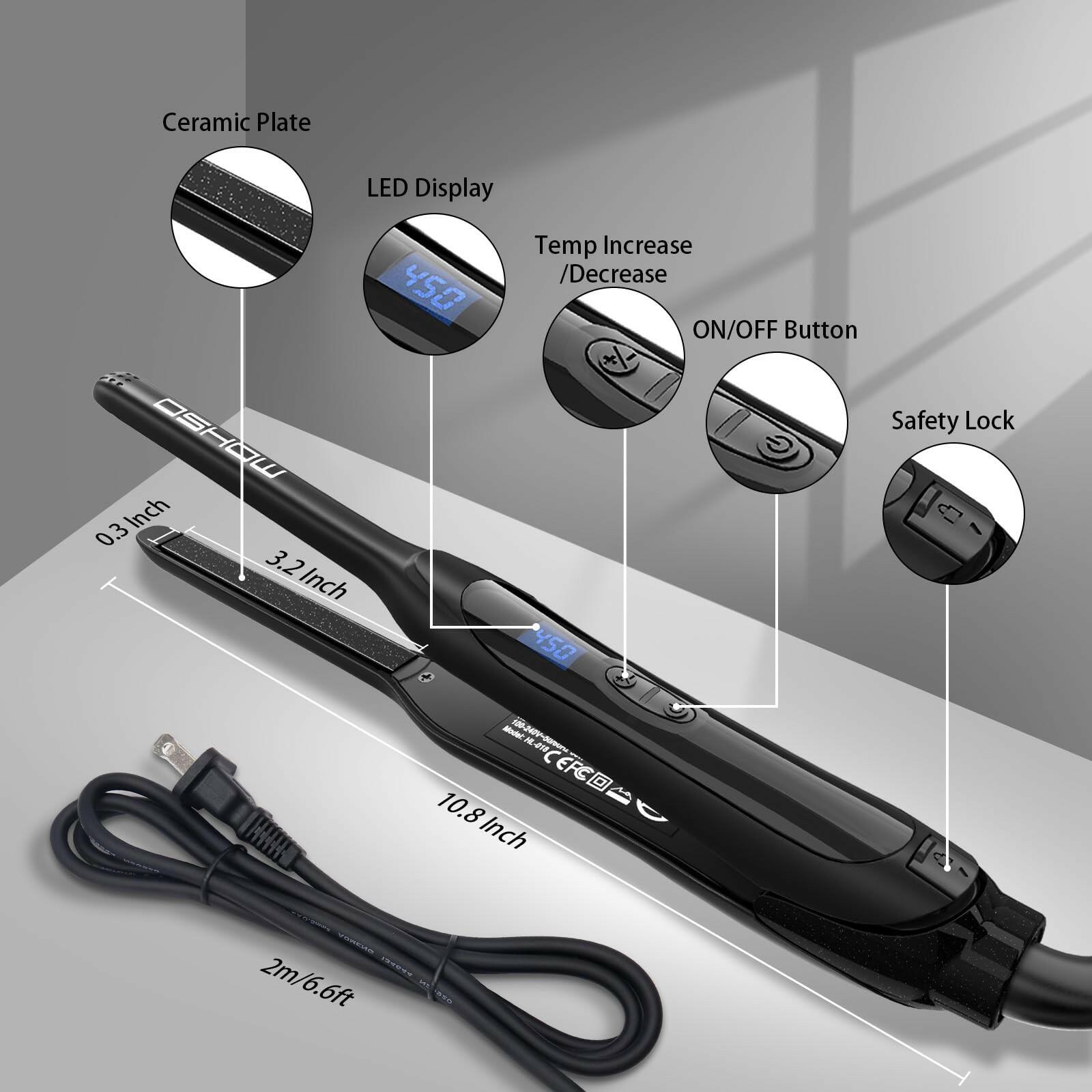 DSHOW Pencil Flat Iron, 3/10" Small Flat Irons for Short Hair, Pixie Cut and