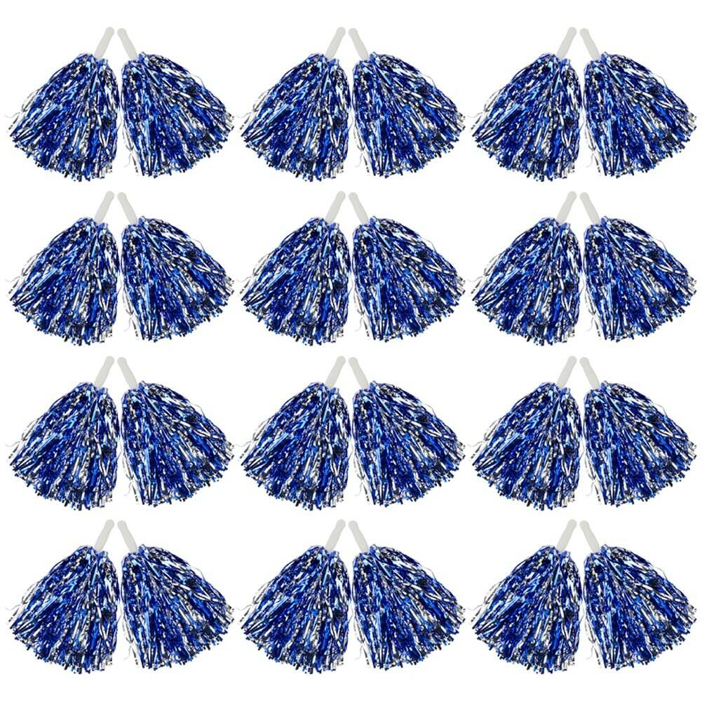 Hooshing 24PCS Pom Poms Cheerleading Blue and Silver Metallic Cheer Pom Poms