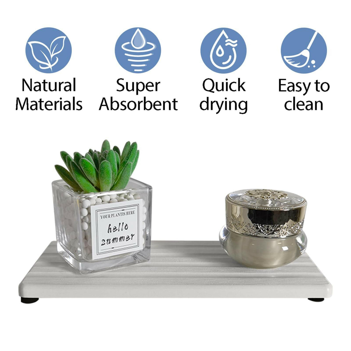 2 PCS Water Absorbing Stone Trays for Bathroom Sink & Kitchen Counter,