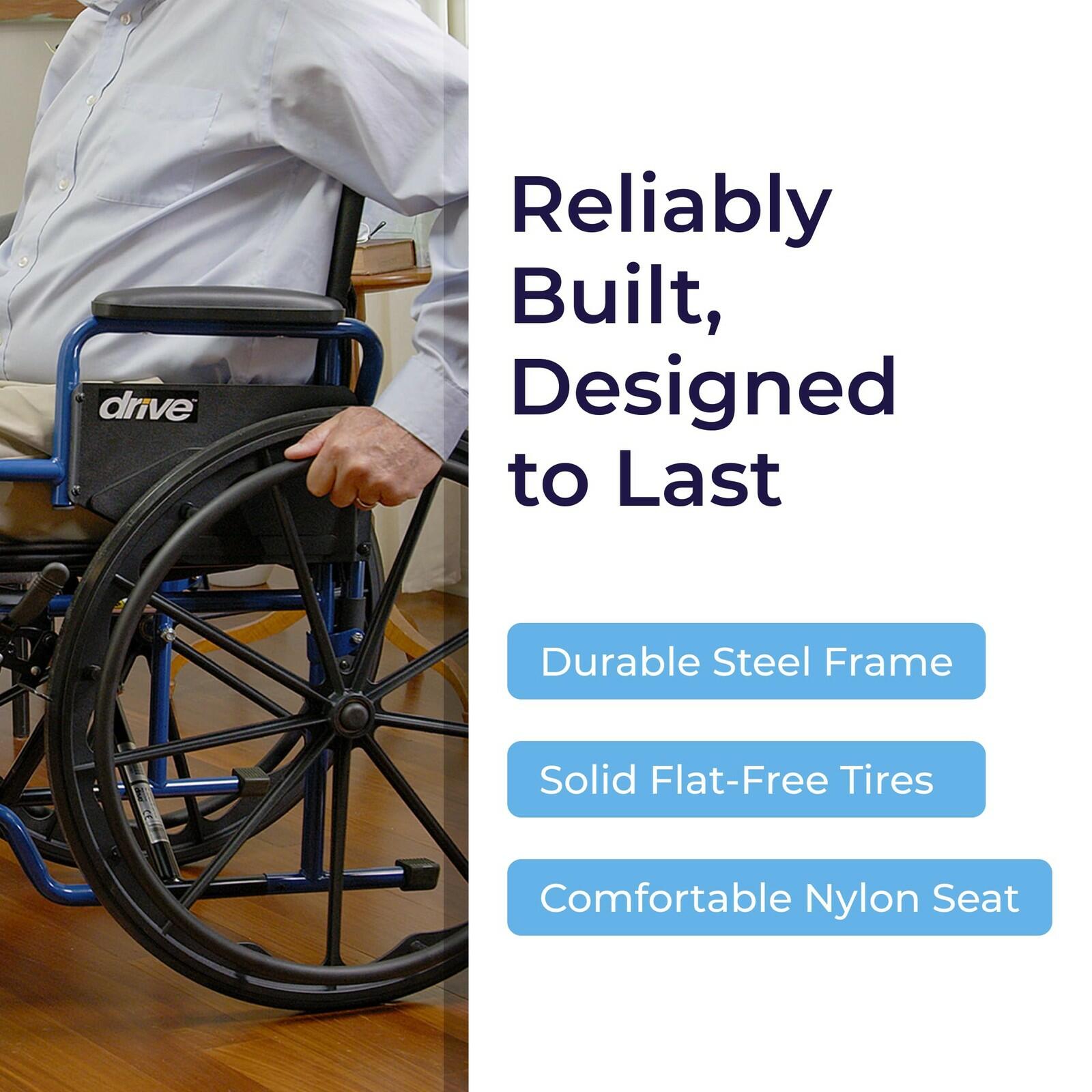 Drive Medical Blue Streak 18 Inch Seat Lightweight Wheelchair Flip-Back