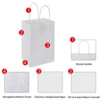 Oikss 100 Pack 5.25x3.25x8.25 Inch Small White Kraft Paper Bags with Handles