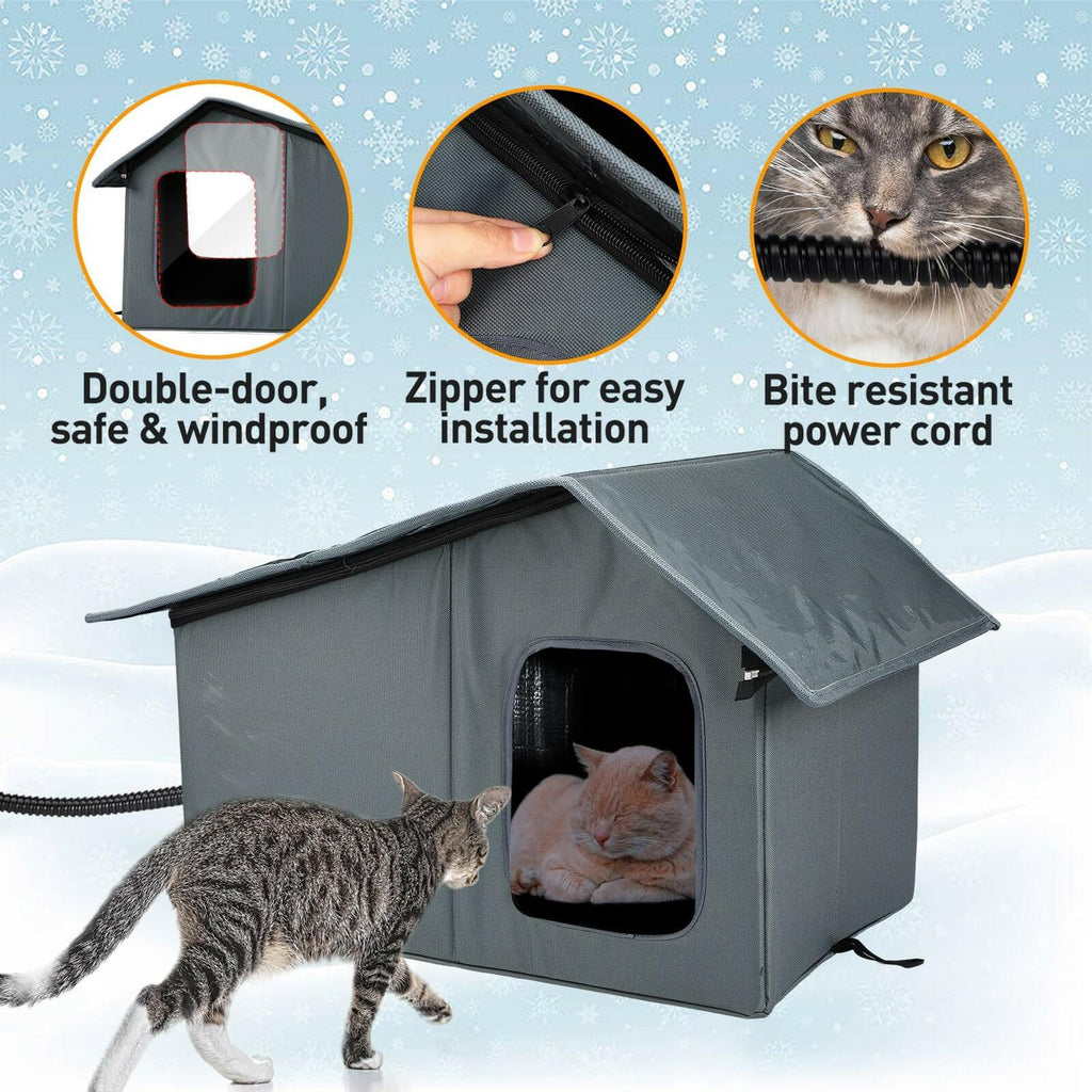 OPEN BOX Medium Weatherproof Heated Cat Houses for Outdoor Cats - Insulated Cat