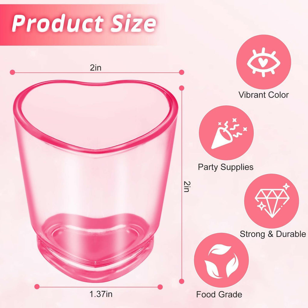 SAIAOKJ 24 Pcs Pink Heart Shot Glasses Bulk 1.5oz Funny Tequila Glasses Reusable