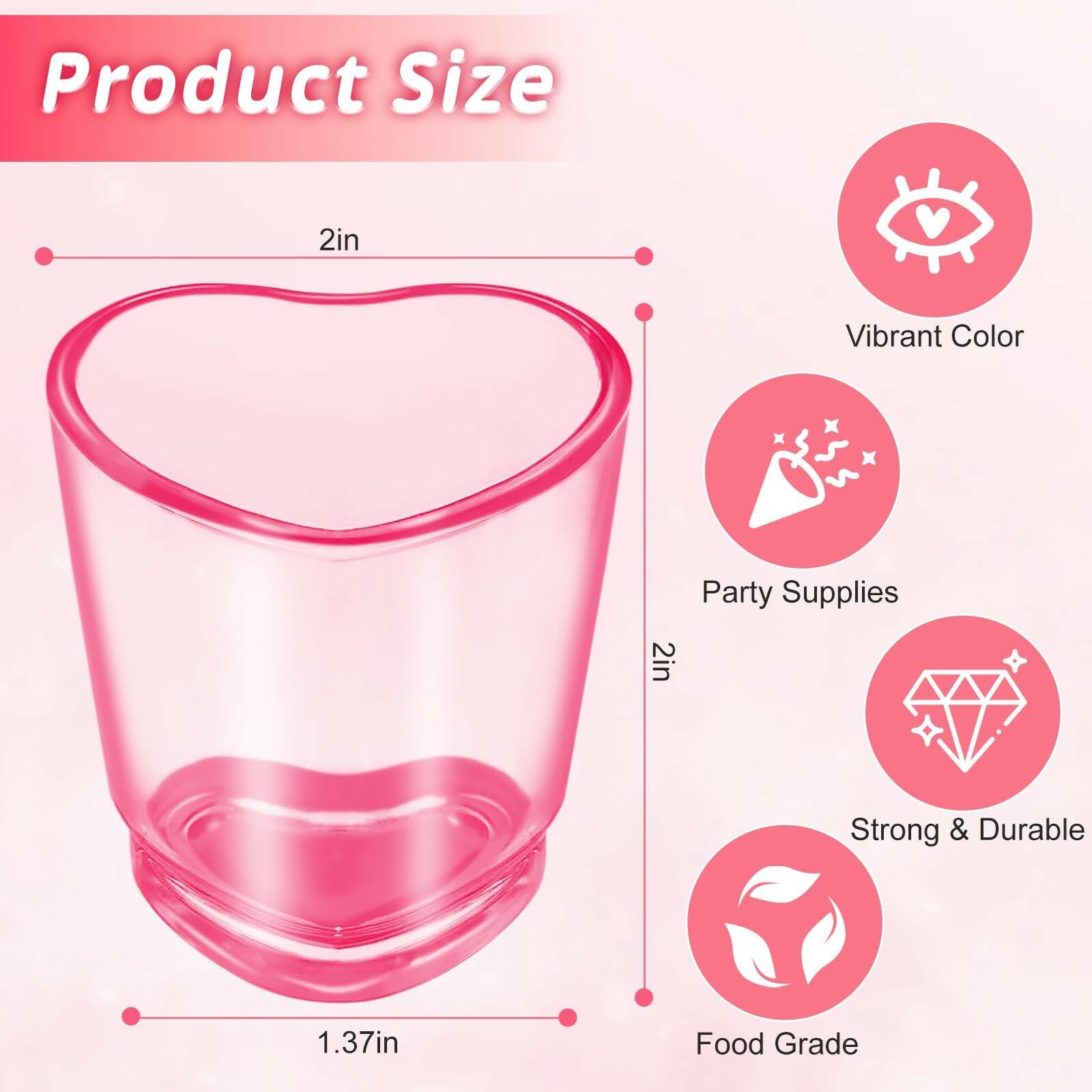 SAIAOKJ 24 Pcs Pink Heart Shot Glasses Bulk 1.5oz Funny Tequila Glasses Reusable