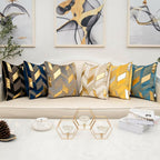 Alerfa 12 x 20 Inches White Geometric Gold Leather Striped Cushion Cases