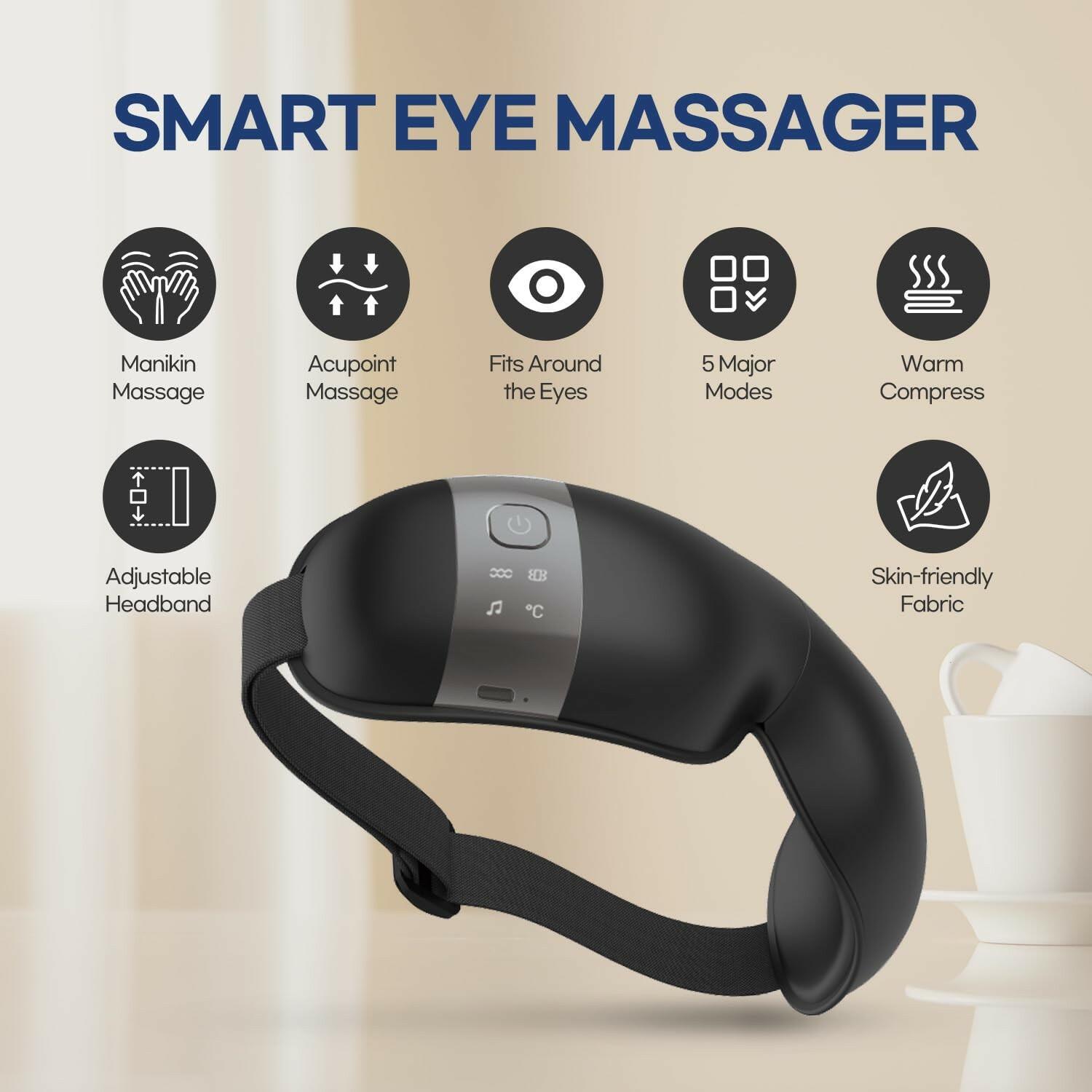 Black HuBDIC HubiCare Eye Massager with Heat, Vibration, and Music Helps Relieve