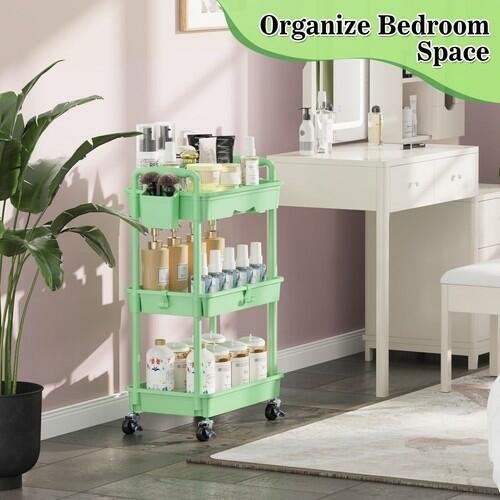 SUNALLY 3-Tier Rolling Cart with Drawer & Lockable Wheels, Bathroom Storage