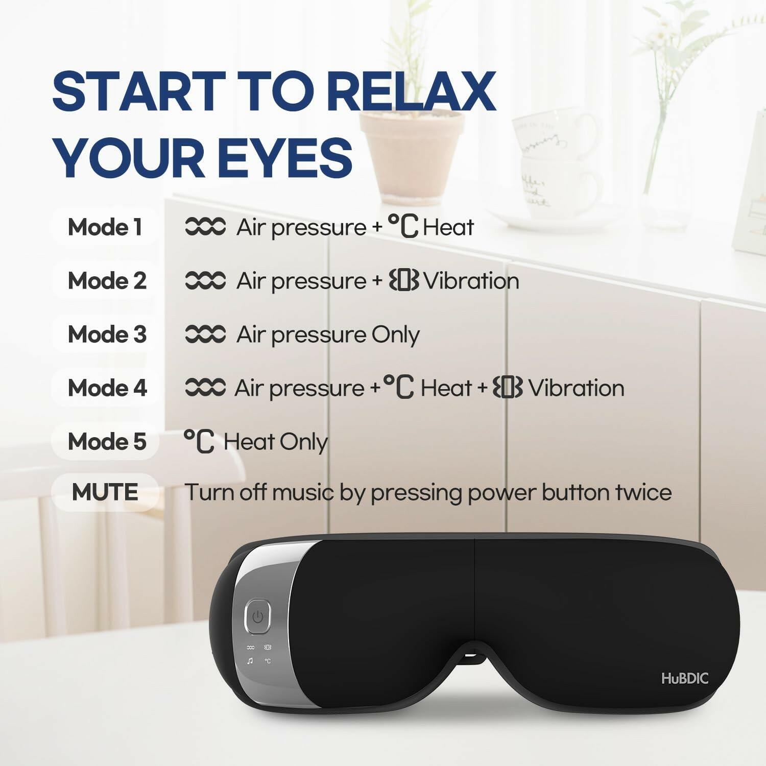 Black HuBDIC HubiCare Eye Massager with Heat, Vibration, and Music Helps Relieve
